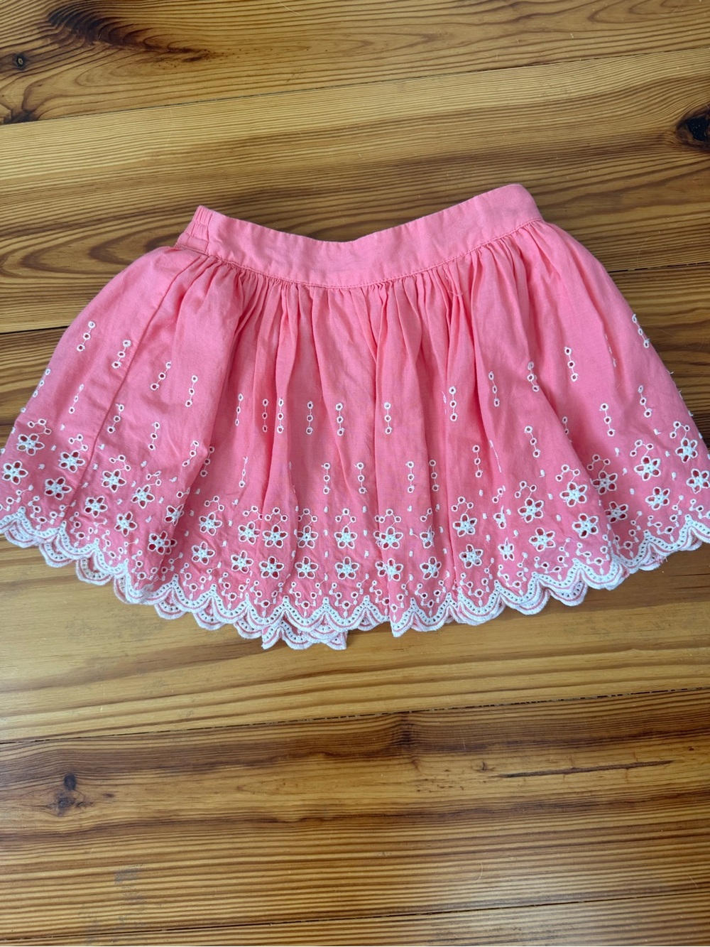 EUC Janie and Jack Pink Coral Eyelet Circle Skirt White Floral Embroidery